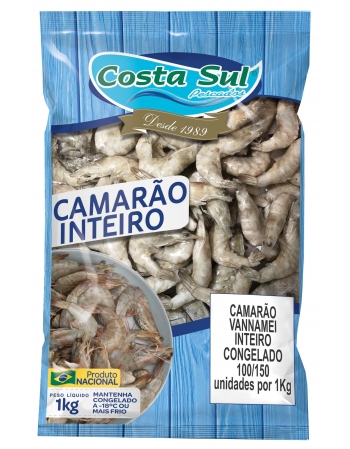 CAMARÃO VANNAMEI INTEIRO 100 /150 1 KG - COSTA SUL