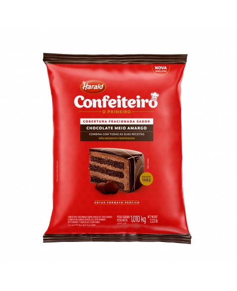 CONFEITEIRO COBERTURA GOTAS CHOCOLATE MEIO AMARGO 1,050 KG - HARALD