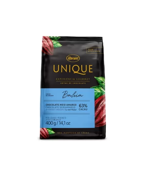 UNIQUE BAHIA CHOCOLATE MEIO AMARGO EM GOTAS BAHIA 63% CACAU 400 G - HARALD