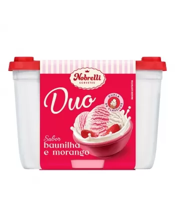 SORVETE DUO SABOR BAUNILHA E MORANGO POTE 1,3 L - NOBRELLI