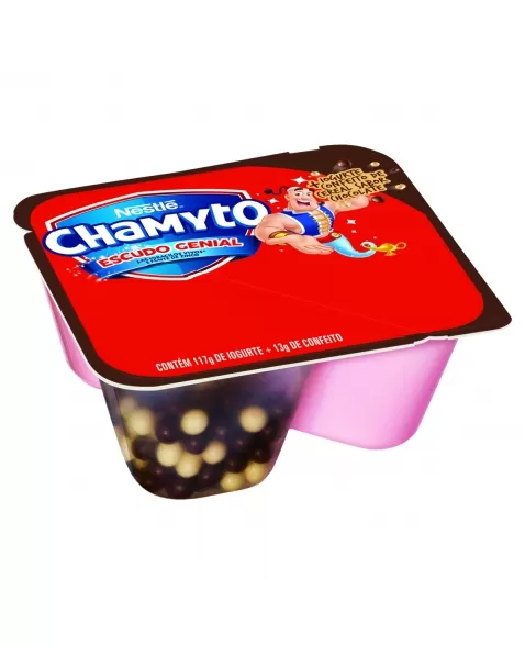 IOGURTE PARCIALMENTE DESNATADO MORANGO COM CEREAIS DE CHOCOLATE CHAMYTO BANDEJA 130G