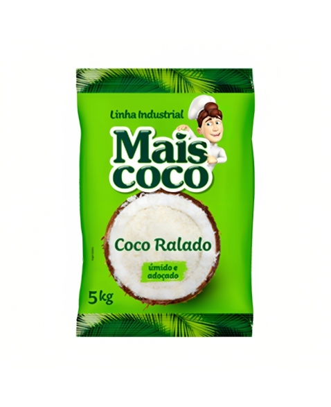 COCO RALADO ÚMIDO ADOÇADO PACOTE 5KG - MAIS COCO