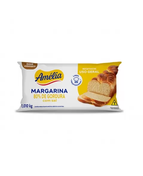 MARGARINA USO GERAL COM SAL 80% GORDURA 1,010 KG - AMÉLIA