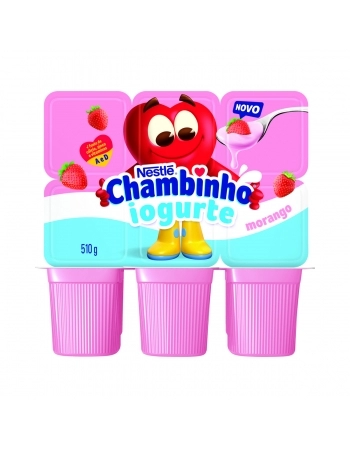 IOGURTE PARCIALMENTE DESNATADO MORANGO CHAMBINHO BANDEJA 510 G 6 UNIDADES (CAIXA COM 6)
