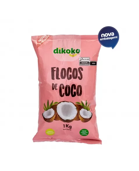 COCO EM FLOCOS UMIDO E ADOÇADO PACOTE 1 KG - DIKOKO