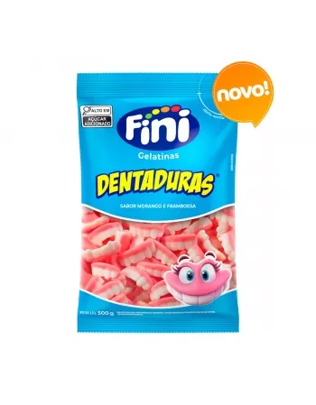 BALAS DE GELATINA DENTADURAS SABOR MORANGO E FRAMBOESA 500G FINI