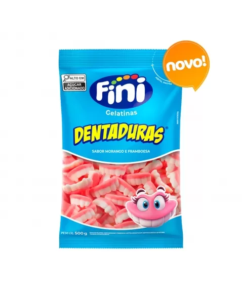 BALAS DE GELATINA DENTADURAS SABOR MORANGO E FRAMBOESA 500G FINI