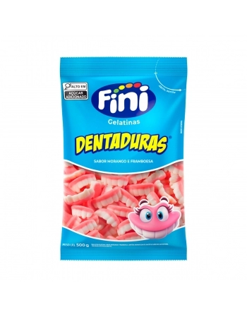 BALAS DE GELATINA DENTADURAS SABOR MORANGO E FRAMBOESA 500G FINI