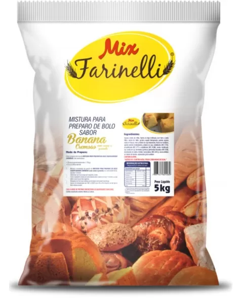 PRE MISTURA DE BOLO CREMOSO BANANA COM GRANOLA PACOTE 5 KG - FARINELLI