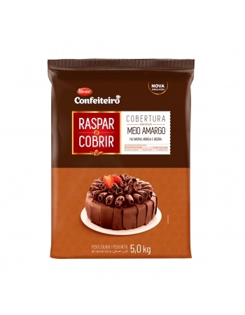 COBERTURA EM BARRA SABOR CHOCOLATE MEIO AMARGO RASPAR E COBRIR 5 KG CONFEITEIRO