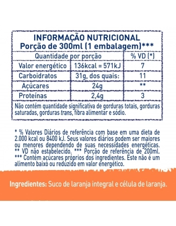 SUCO INTEGRAL DE LARANJA REFRIGERADO 300 ML NATURAL ONE