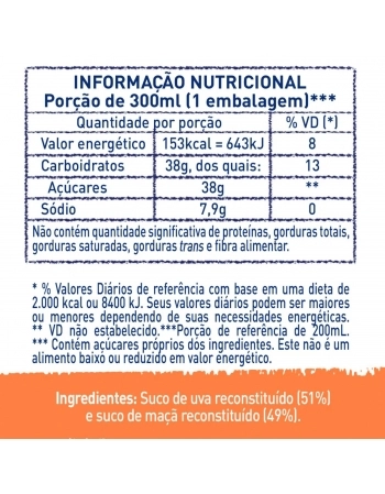 SUCO DE UVA E MAÇÃ REFRIGERADO 300 ML NATURAL ONE